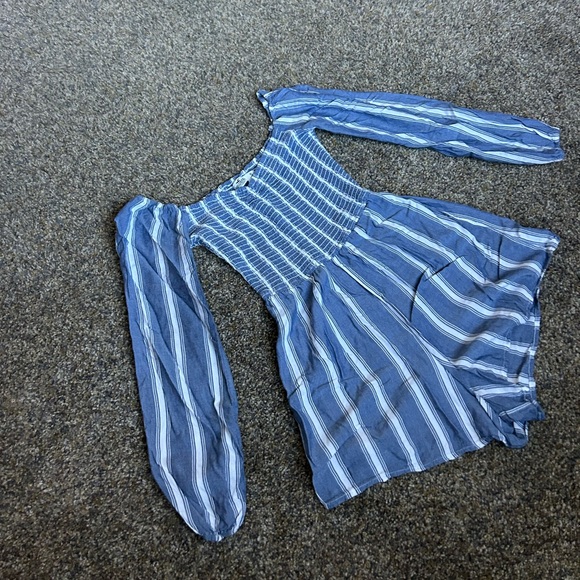 Hollister Blue and White Striped Off The Shoulder Romper Size Small y2k summer - Picture 3 of 8